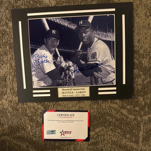 Baseball Immortals Mantle and Aaron Signed Photo - Picture 1 of 1